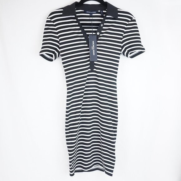 NWT Veronica Beard Bailey Striped Polo Mini Dress in White and Black Size XS - Picture 2 of 8